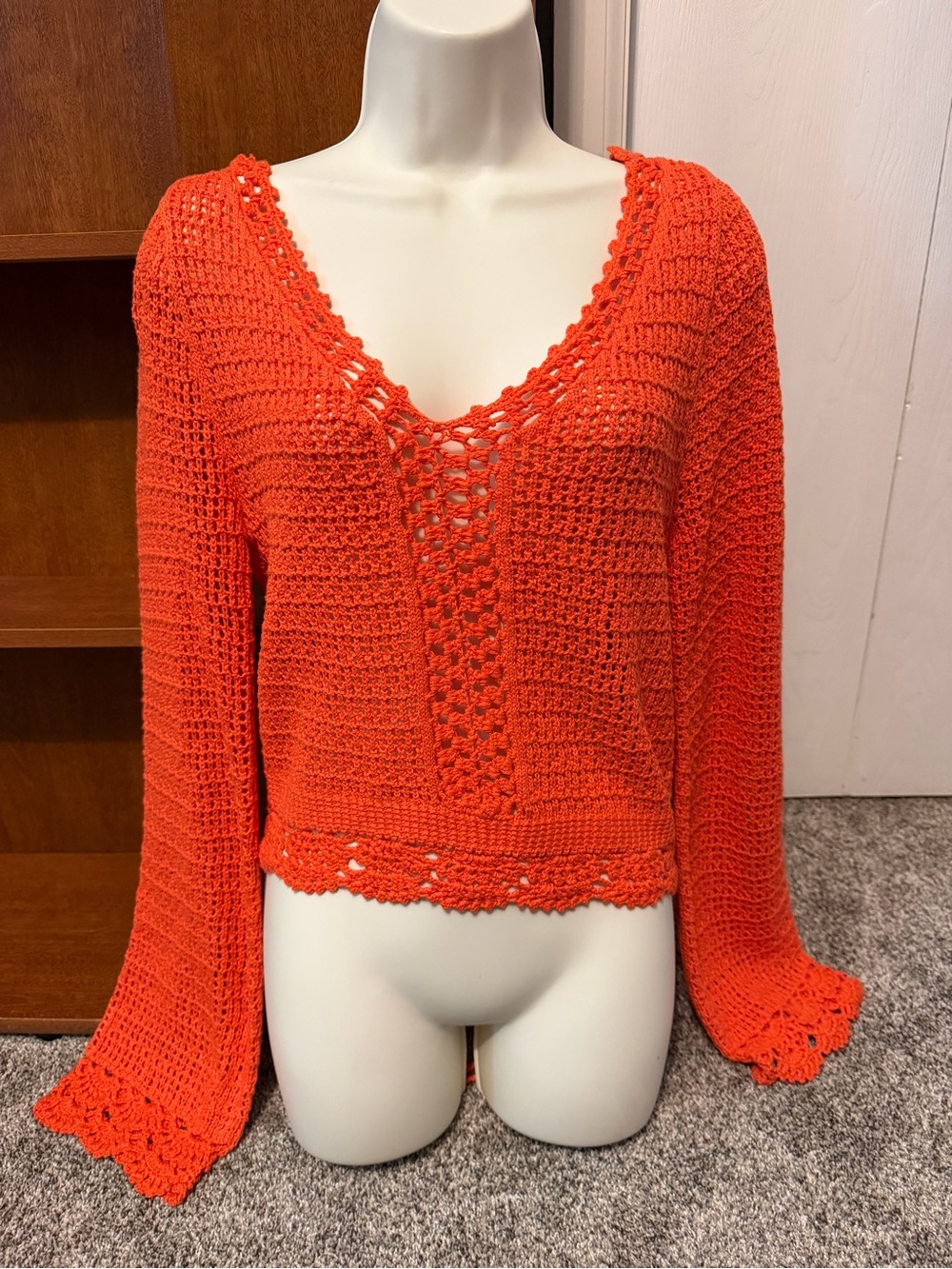 Willow and Root Crochet V-Neck Long Sleeve Top